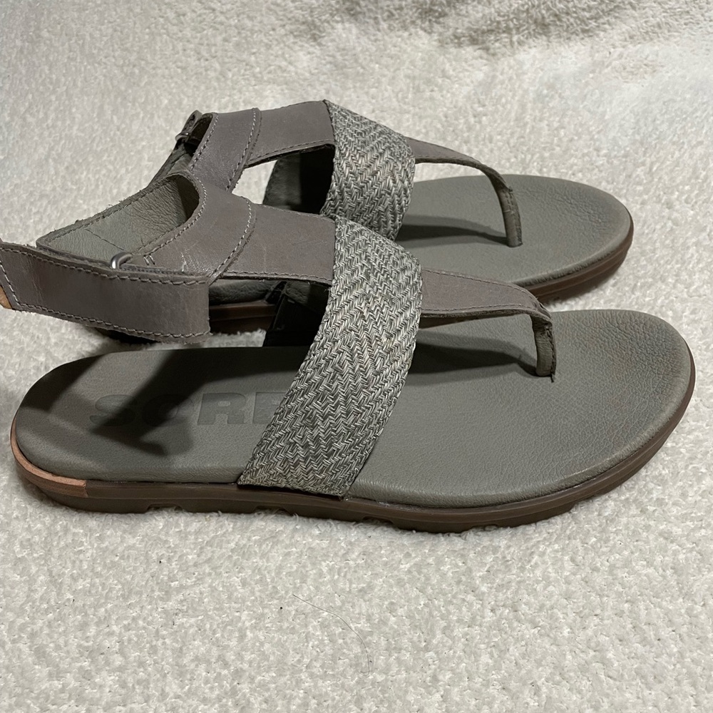 Sorel Sandals Womens 9.5 Casual Slingback Thong Flip Flops Grey Fabric Open Toe